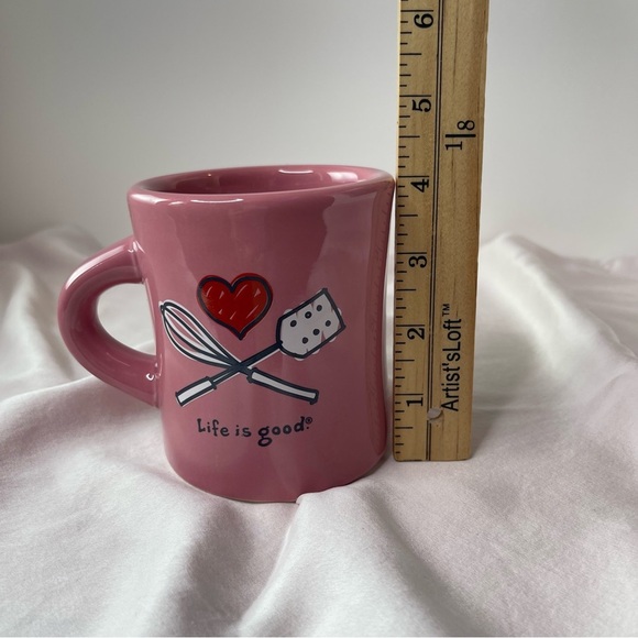 LIFE IS GOOD Diner Coffee Mug Heart Cook In Peony Pink EUC - Picture 8 of 8